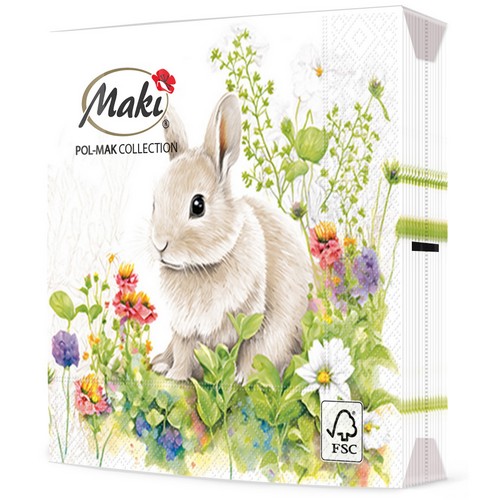 20 Servietten Little Bunny in the Meadow - Hase im lebhaften Blumenfeld 33x33cm