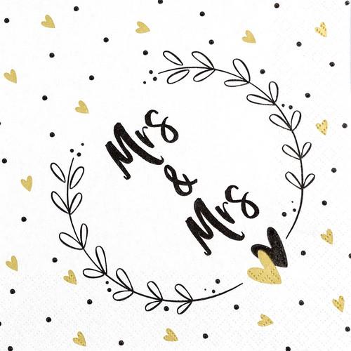 20 Servietten Mrs & Mrs - Mrs & Mrs im Kranz 33x33cm