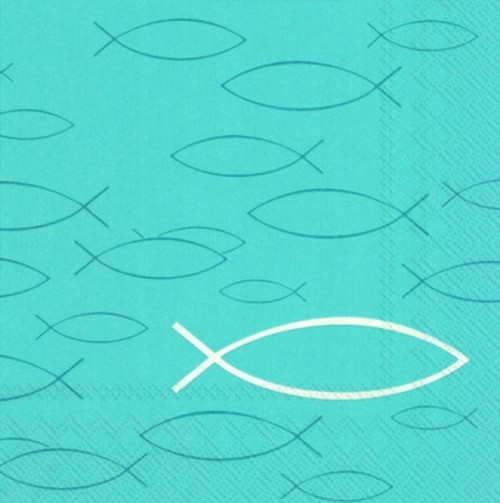 20 Servietten Peaceful Fish turquoise - Fische festlich türkis 33x33cm