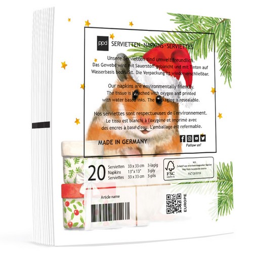20 Servietten Max - Hamster in Weihnachtsstimmung 33x33cm