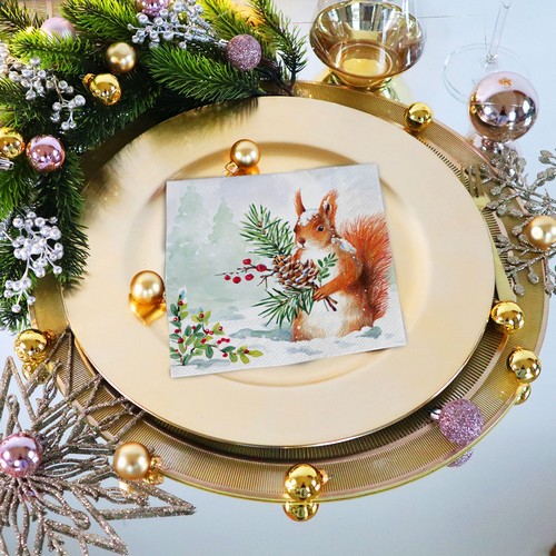 20 Servietten Roger - Eichhörnchen mit Winterzweig 33x33cm