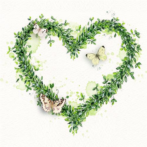 20 Servietten Green Dream - Grünes Blätterherz 33x33cm