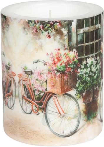 Kerze rund Flower Bike - Blumenfahrrad Ø10cm, Höhe 12cm