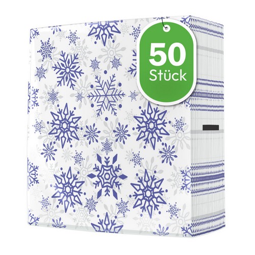 50 Servietten Beautiful Snowflakes blue silver - Elegante Schneeflocken blau-silber 40x40cm