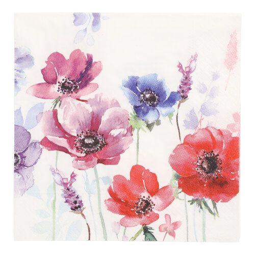 20 Servietten Melody - Mohnblumen in verschiedenen Farben 33x33cm