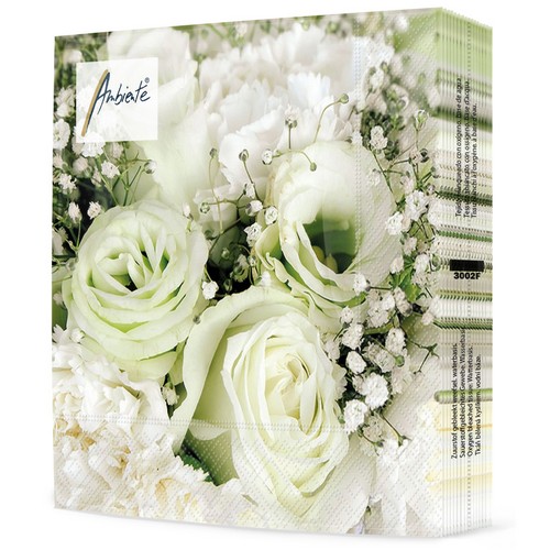 20 Servietten Roses Bouquet - Weißer Rosenstrauß 33x33cm
