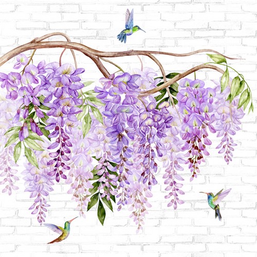 20 Servietten Wisteria & Hummingbirds - Kolibris an Wisteria 33x33cm