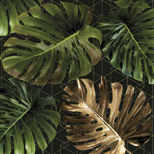 20 Servietten Monstera on a Golden Graphic Net – Goldenes Blatt unter den Grünen 33x33cm