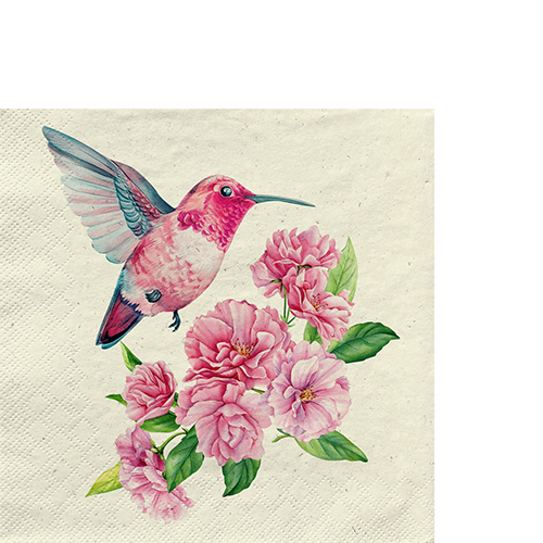 20 kleine Cocktailservietten nachhaltig Gras Kolibri - Kolibri an pinken Blumen 25x25cm