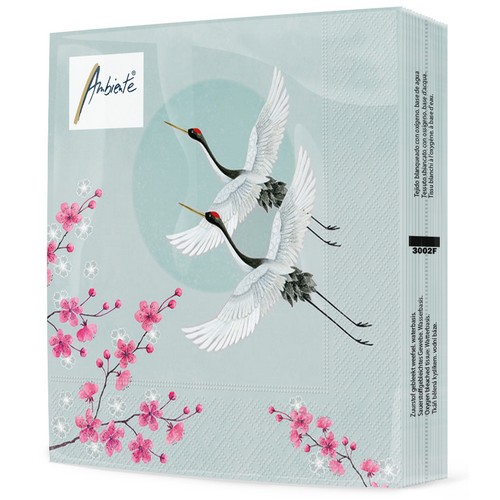 20 Servietten Cranes green - Paar an Kraniche hellblau 33x33cm