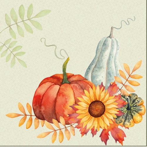 20 Servietten Pumpkin Bliss - Kürbisse und Blätter 33x33cm