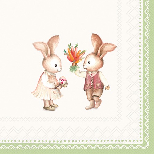 20 Servietten Easter Gifts cream green - Hase verschenkt Möhren 33x33cm