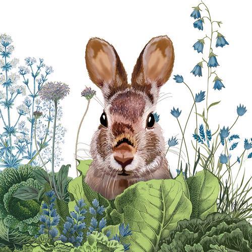 20 Servietten Chou Chou Bunny - Hase im Gartenfeld 33x33cm