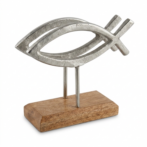Serviettenhalter Communion Fish silver - Fischsymbol silber für alle Serviettengrößen, aus Holz, 13x16cm