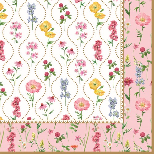 20 Servietten Meadow Flowers - Blumen um gepunktete Linien 33x33cm