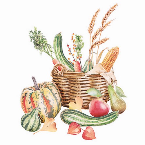 20 Servietten Autumn Still Life - Korb voller Herbsternte 33x33cm