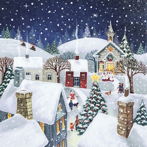 20 Servietten Village Story - Geschichte des Winterdorfs 33x33cm