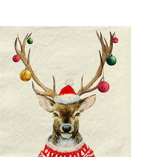 20 kleine Cocktailservietten nachhaltig Gras Ready for Christmas - Hirsch in Weihnachtslaune 25x25cm