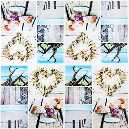 20 Servietten Maritim Still Life - Collage vom Strandbesuch 33x33cm