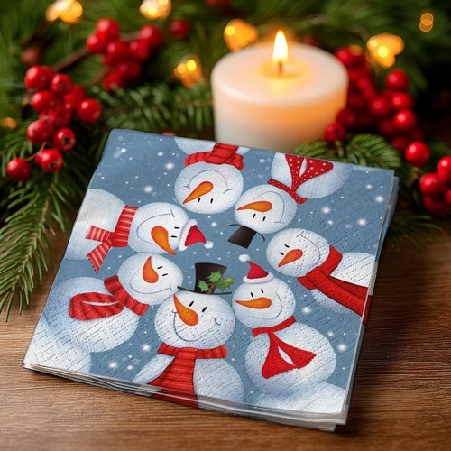 20 kleine Cocktailservietten Snowmen Circle - Witziger Schneemann-Kreis 25x25cm