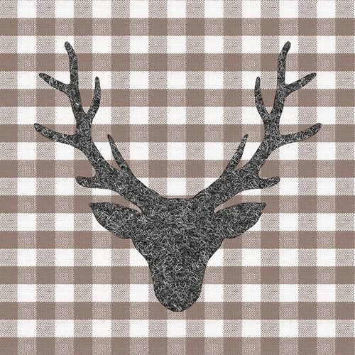 20 Servietten Stag Head brown - Hirschkopf auf Karo braun 33x33cm
