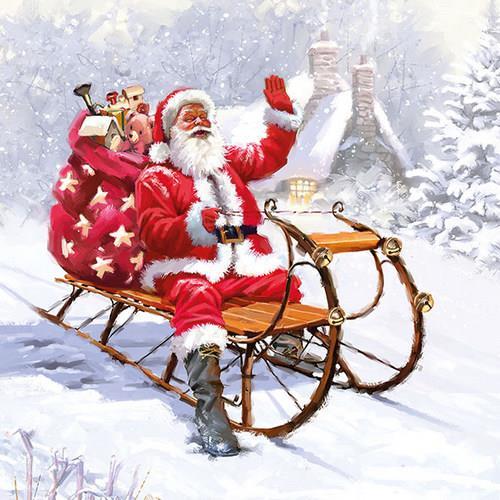 20 Servietten Santa on Sledge - Froher Weihnachtsmann auf Reise 33x33cm