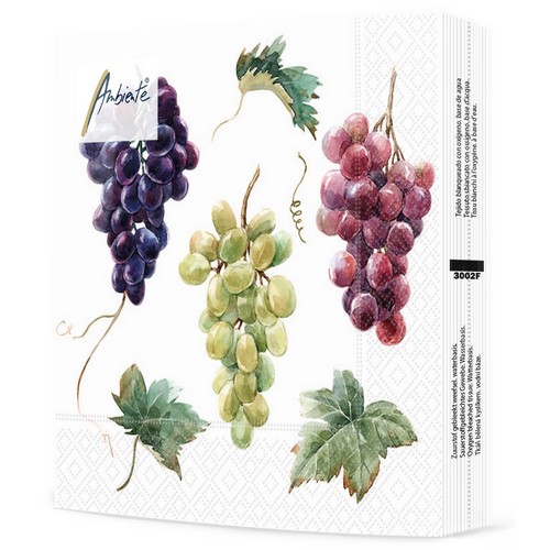 20 Servietten Wine Grapes - Frische Weintrauben auf weiß 33x33cm