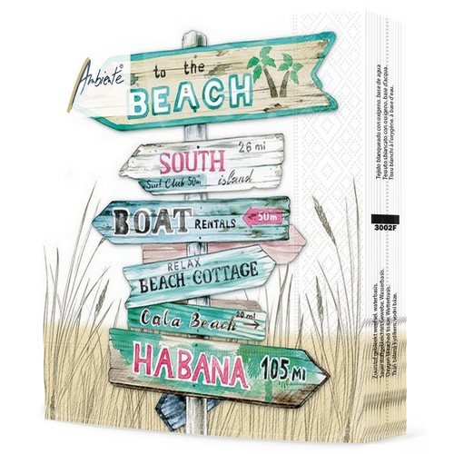 20 Servietten Road Signs sand - Wegweiser zum Strand 33x33cm