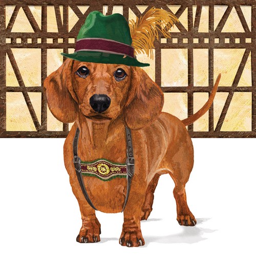 20 Servietten Schnitzel - Hund im bayrischen Outfit 33x33cm