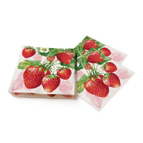 20 Servietten Strawberry Fruits cream - Große Erdbeeren auf creme 33x33cm
