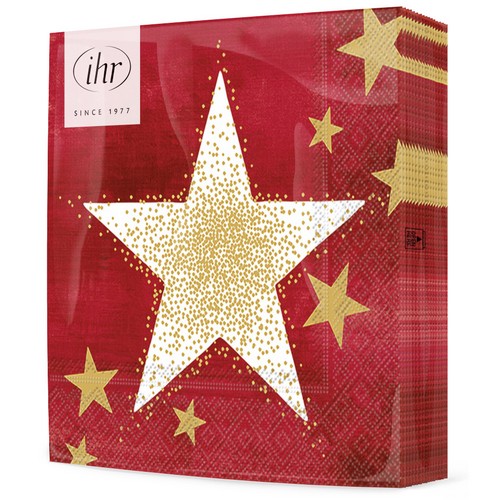 20 Servietten Shining Stars red gold - Goldener Schimmer auf Stern rot 33x33cm