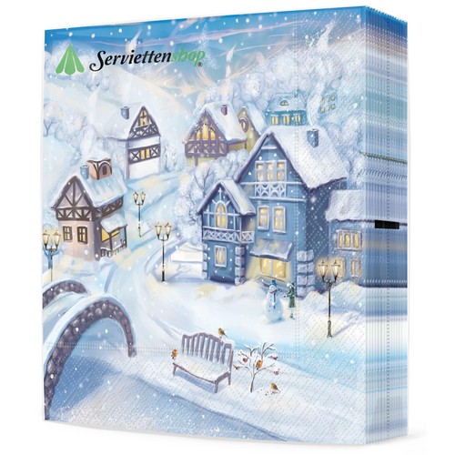 20 Servietten Snowy Winter Town - Winterstadt im Schnee 33x33cm