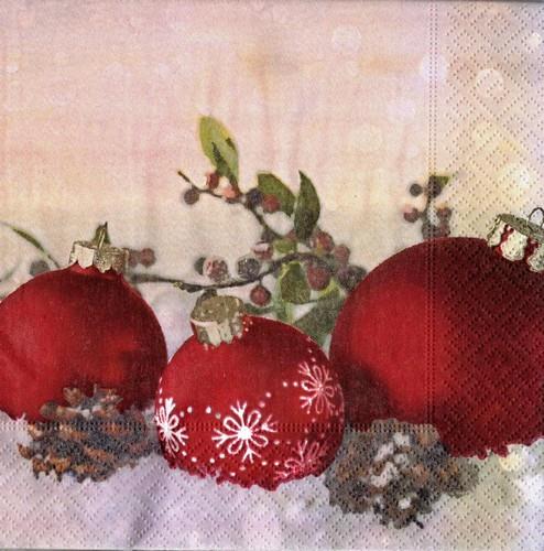 20 Servietten Red Baubles 33x33cm