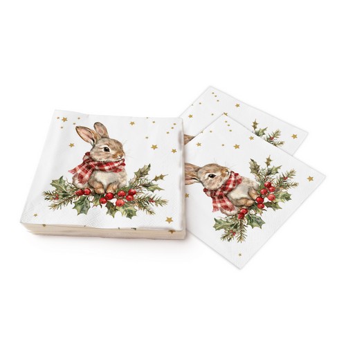 20 Servietten Winter Bunny - Hase mit Winterschal 33x33cm