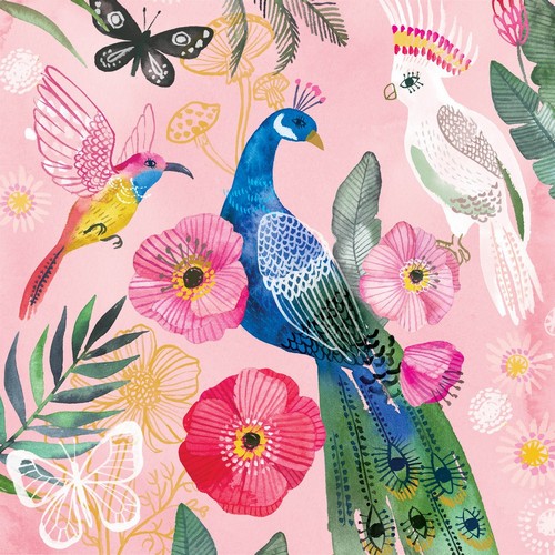 20 Servietten Exotica - Exotische Vögel am Pfau 33x33cm