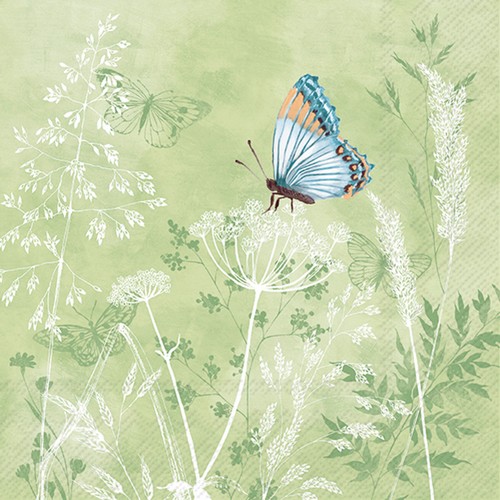 20 Servietten Daydream green - Schmetterling in grüner Natur 33x33cm