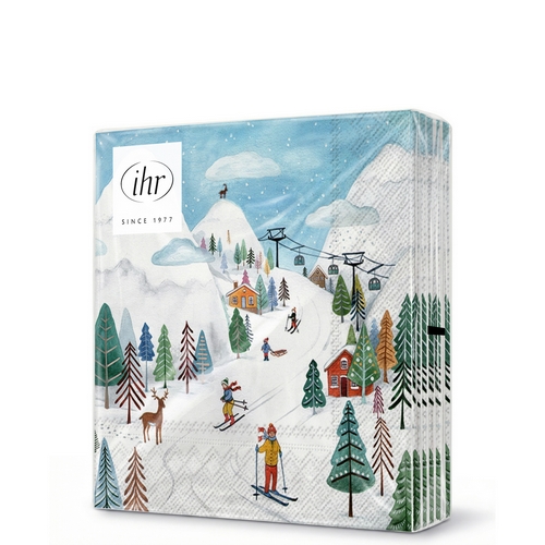 20 kleine Cocktailservietten Winter Joy - Skifahren durch den Winter 25x25cm