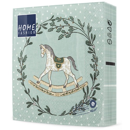 20 Servietten Rocking Horse - Schaukelpferd im Kranz 33x33cm