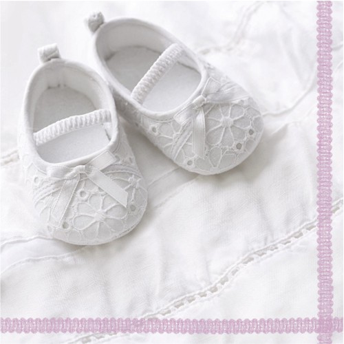 RP 20 Servietten Follow Me rosa - Babyschuhe rosa 33x33cm