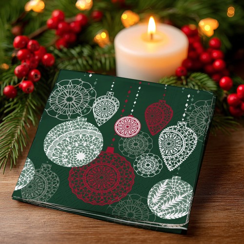20 kleine Cocktailservietten Opulent baubles - Strukturierter Weihnachtsschmuck 25x25cm