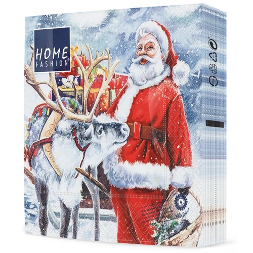 20 Servietten Santa with Reindeer - Weihnachtsmann mit seinem Rentier 33x33cm