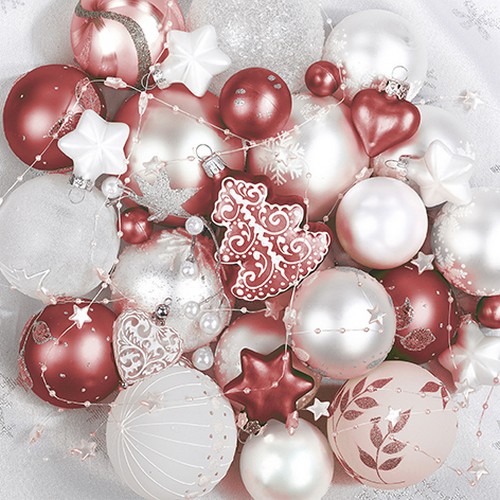 20 Servietten Elegant Baubles - Schillernde Christbaumdekoration 33x33cm