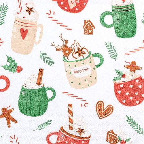 20 Servietten Sweet Cups - Süße Weihnachtstassen 33x33cm