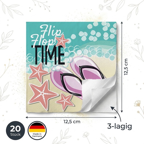 20 kleine Cocktailservietten Flip Flop - Flip Flops am Strand 25x25cm