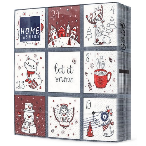 20 Servietten Cute Calendar - Weihnachtskalender 33x33cm