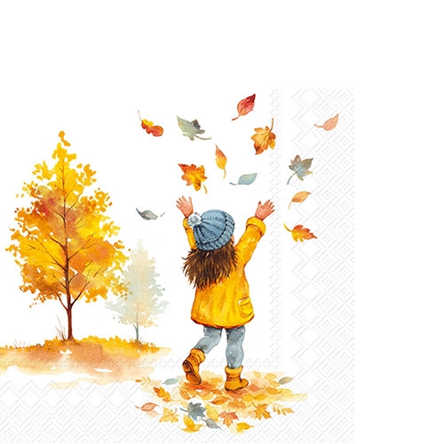 20 kleine Cocktailservietten Autumn Walk - Mädchen im Herbst 25x25cm