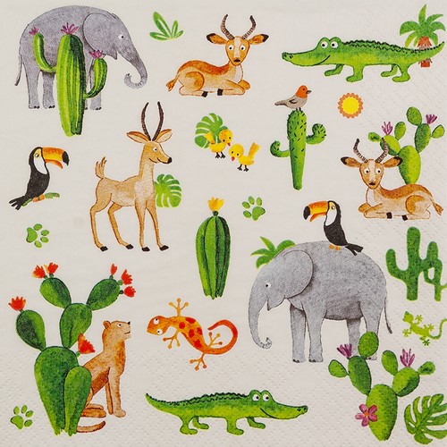 20 Servietten Wild Animals - Wilde Tierwelt an Kakteen 33x33cm