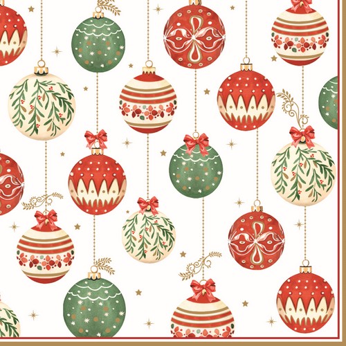 20 Servietten Christmas Eve - Anreihende Weihnachtskugeln 33x33cm