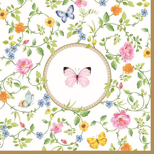 20 Servietten Dancing Butterflies - Schmetterling in blühenden Ranken  33x33cm