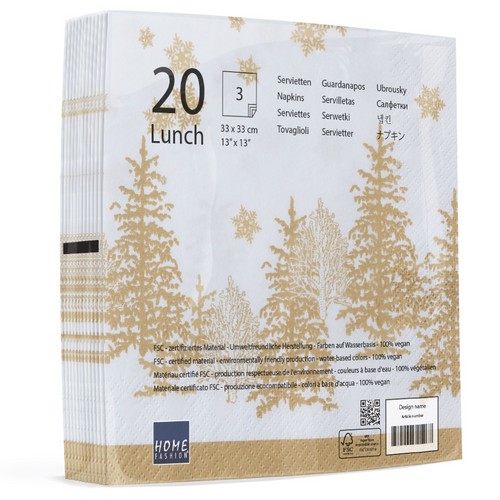 20 Servietten Tree and Snowflakes gold - Bäume & Schneeflocken gold 33x33cm